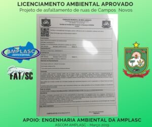 Read more about the article Engenharia Ambiental da AMPLASC licencia ruas a serem asfaltadas em  Campos Novos