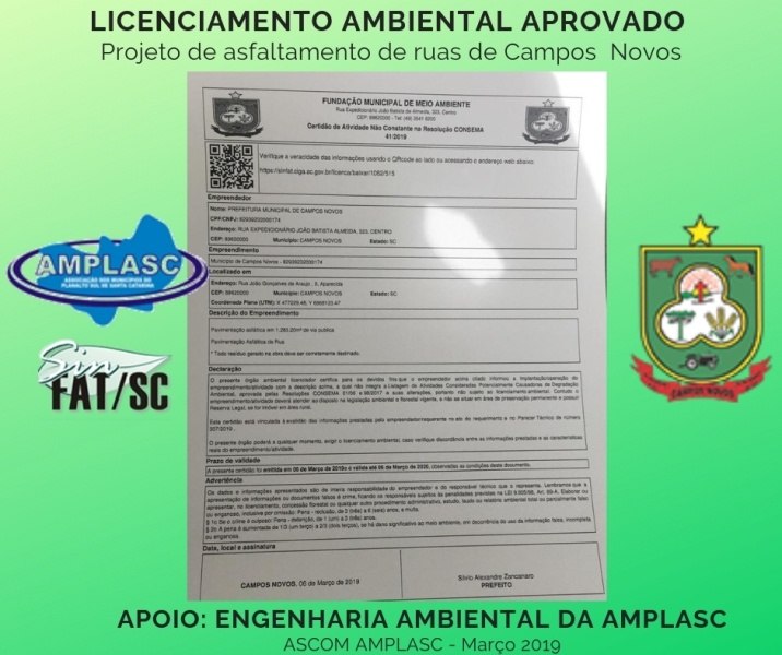 Read more about the article Engenharia Ambiental da AMPLASC licencia ruas a serem asfaltadas em  Campos Novos