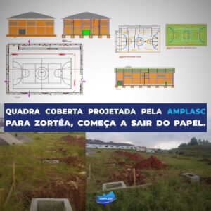 Read more about the article Quadra coberta projetada pela AMPLASC para Zortéa começa a sair do papel