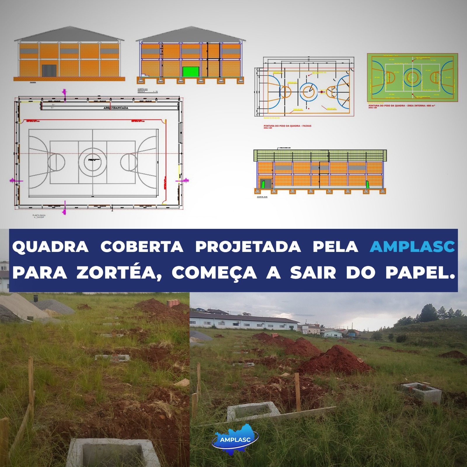 You are currently viewing Quadra coberta projetada pela AMPLASC para Zortéa começa a sair do papel