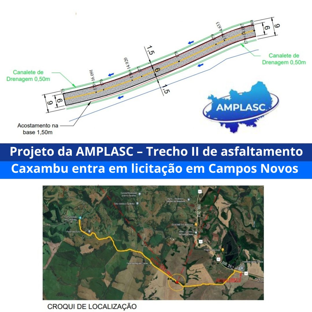 Read more about the article Projeto da AMPLASC – Trecho II de asfaltamento Caxambu entra em licitação em Campos Novos